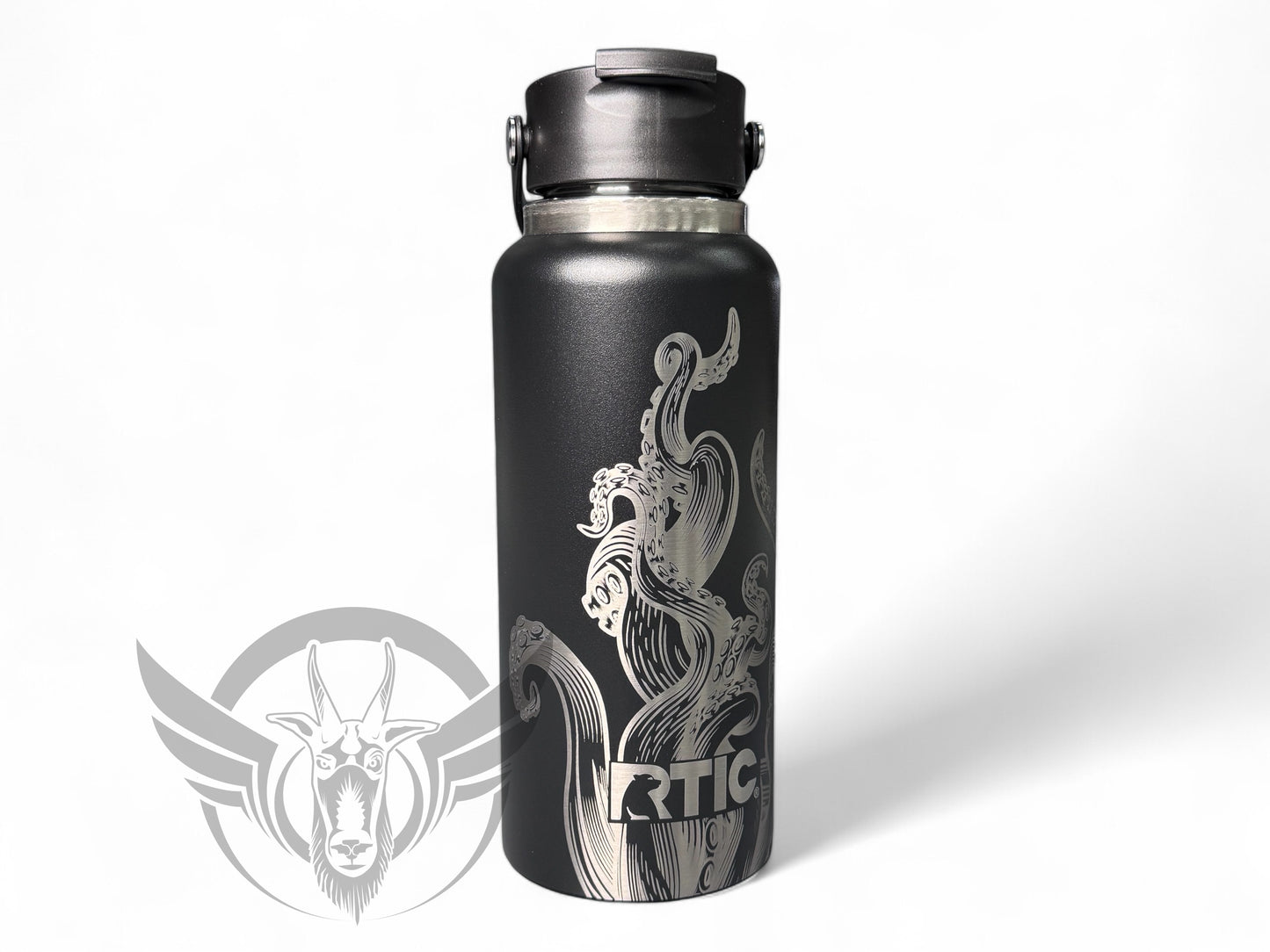 32oz - Laser Engraved Kraken graphics on a RTIC bottle with leak proof cap - Ceramic lined for great taste - Personalized water bottle